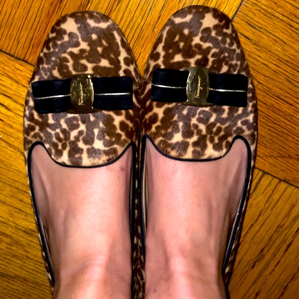 Cheetah-print Ferragamo flats with gold accent